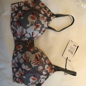 Knix bra - NWT wing woman contour bra in charcoal with floral motifs